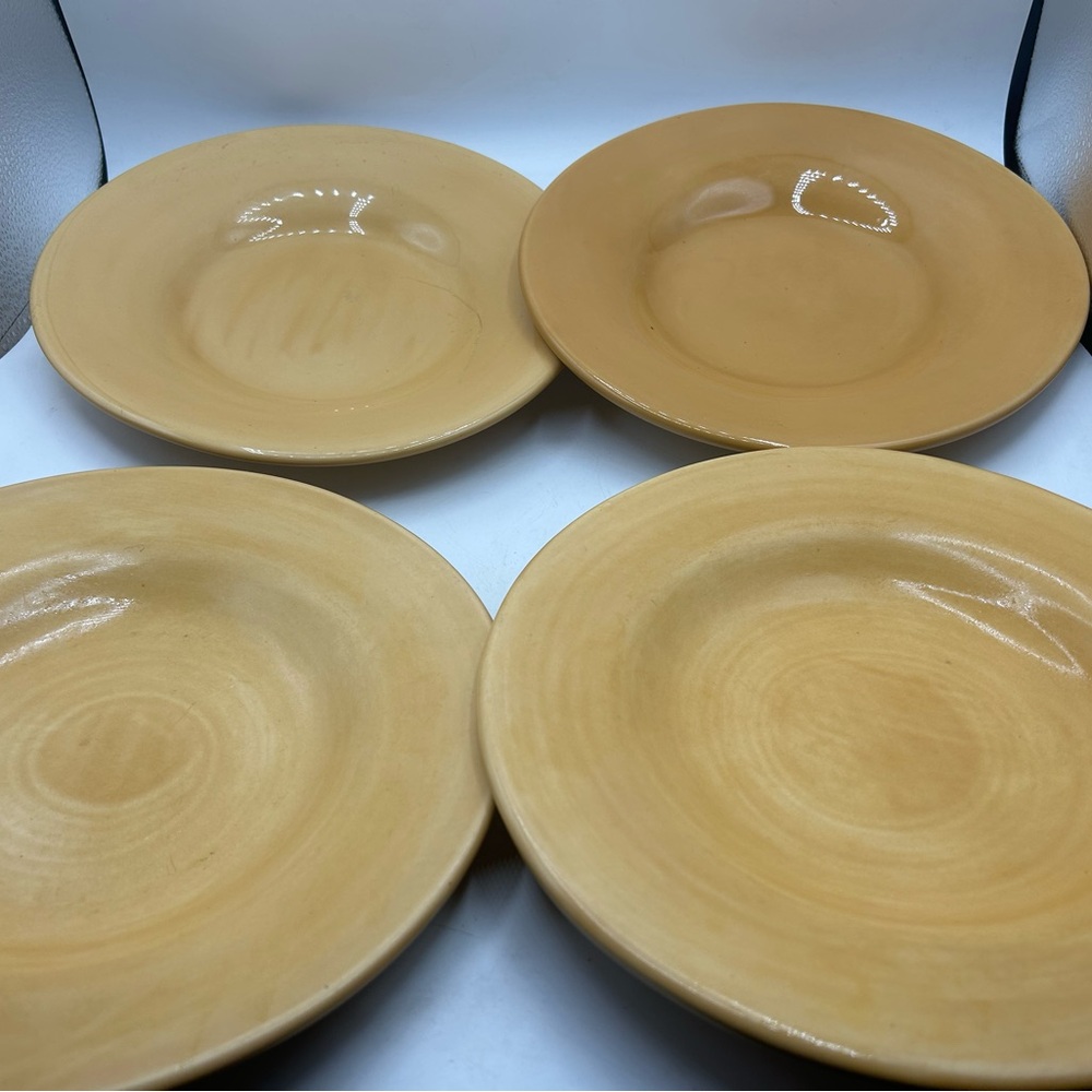 Pottery Barn Sausalito Salad Plates 10” Gold Color Set of 4 SURFACE CRACK ON ONE